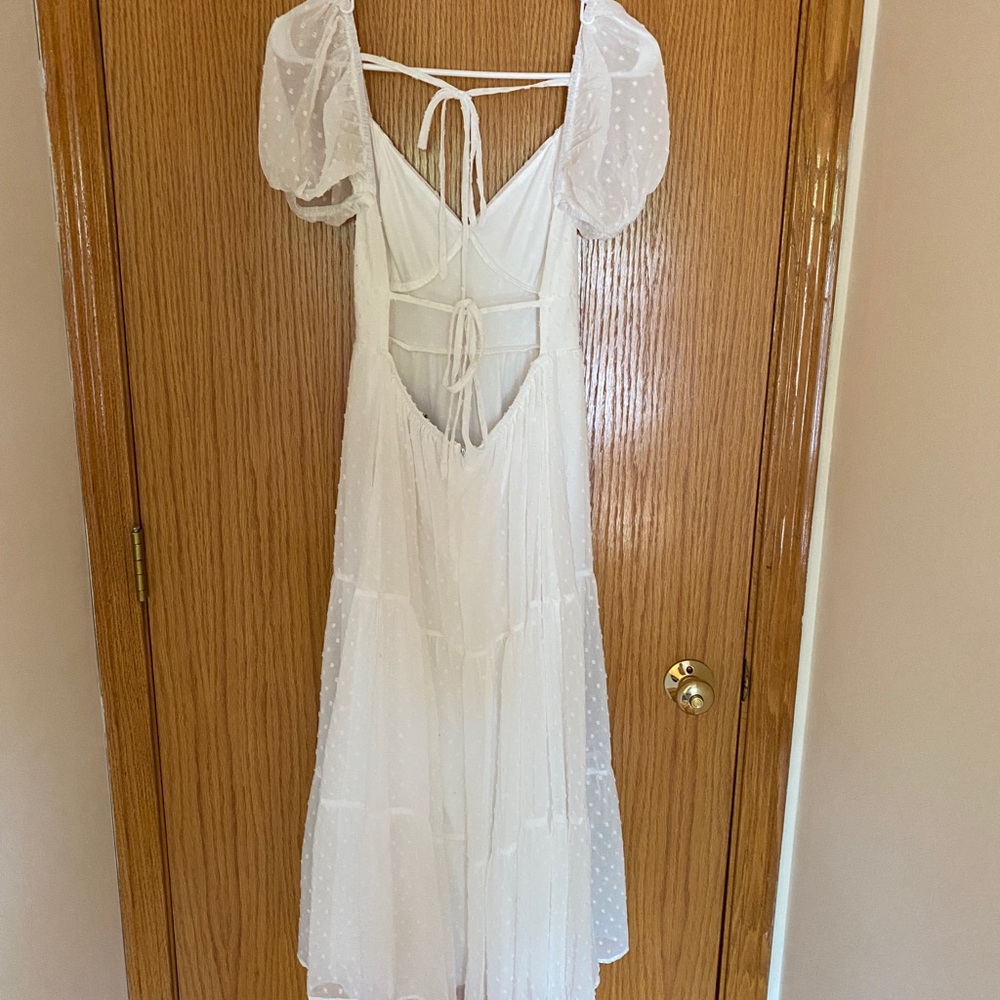 Lulus White Swiss Dot Midi Dress - image 2